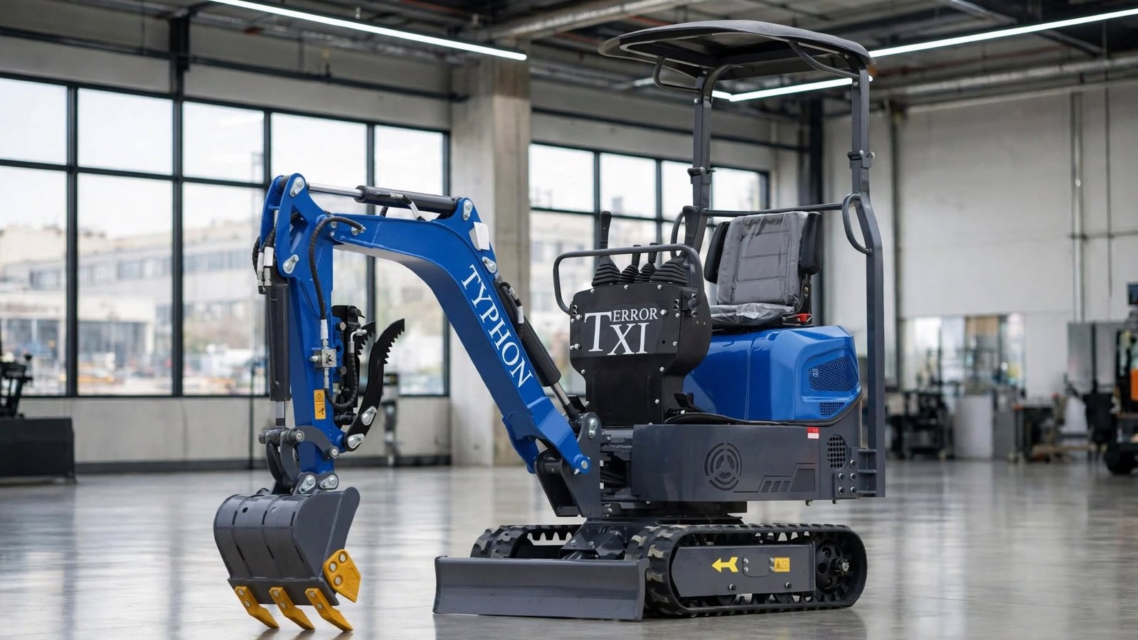 Tiny excavator working in tight space